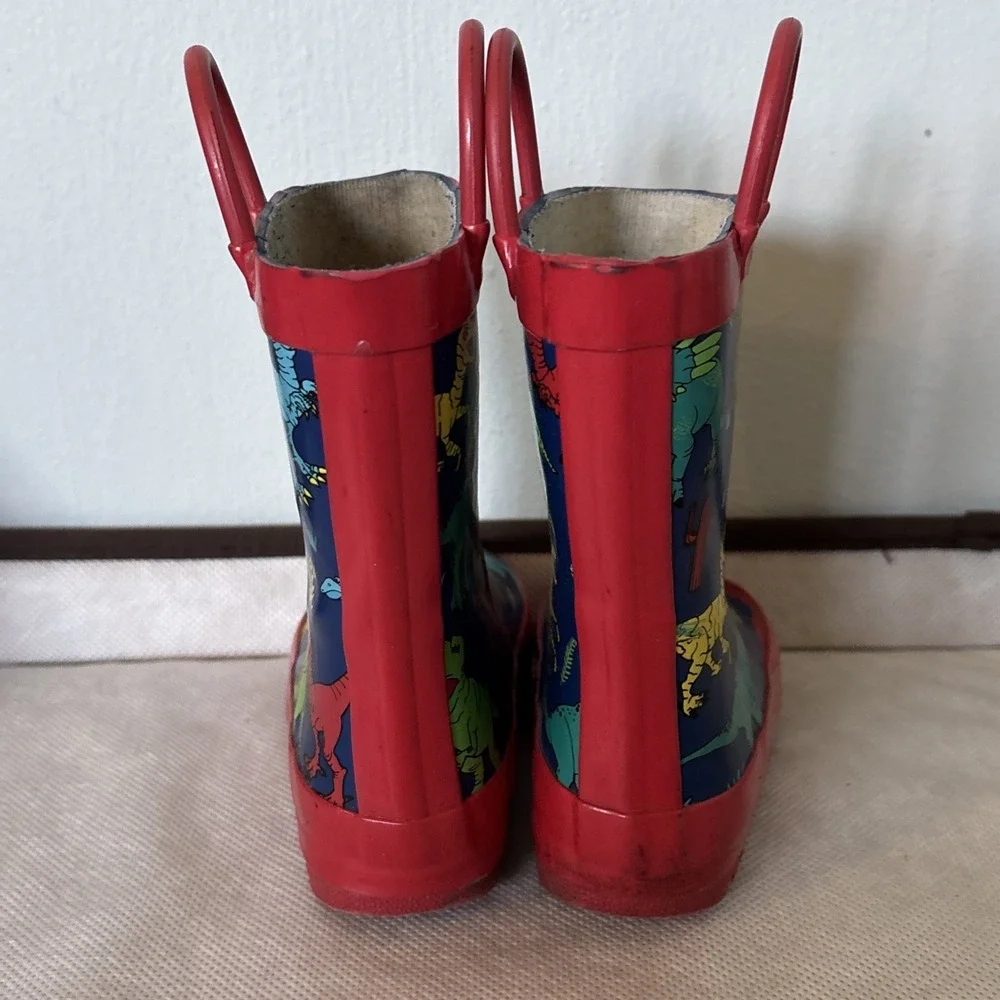 CasaMiel Kids Size 5 Dinosaur Rain Boots‎ Pre-Owned Pull Up Style